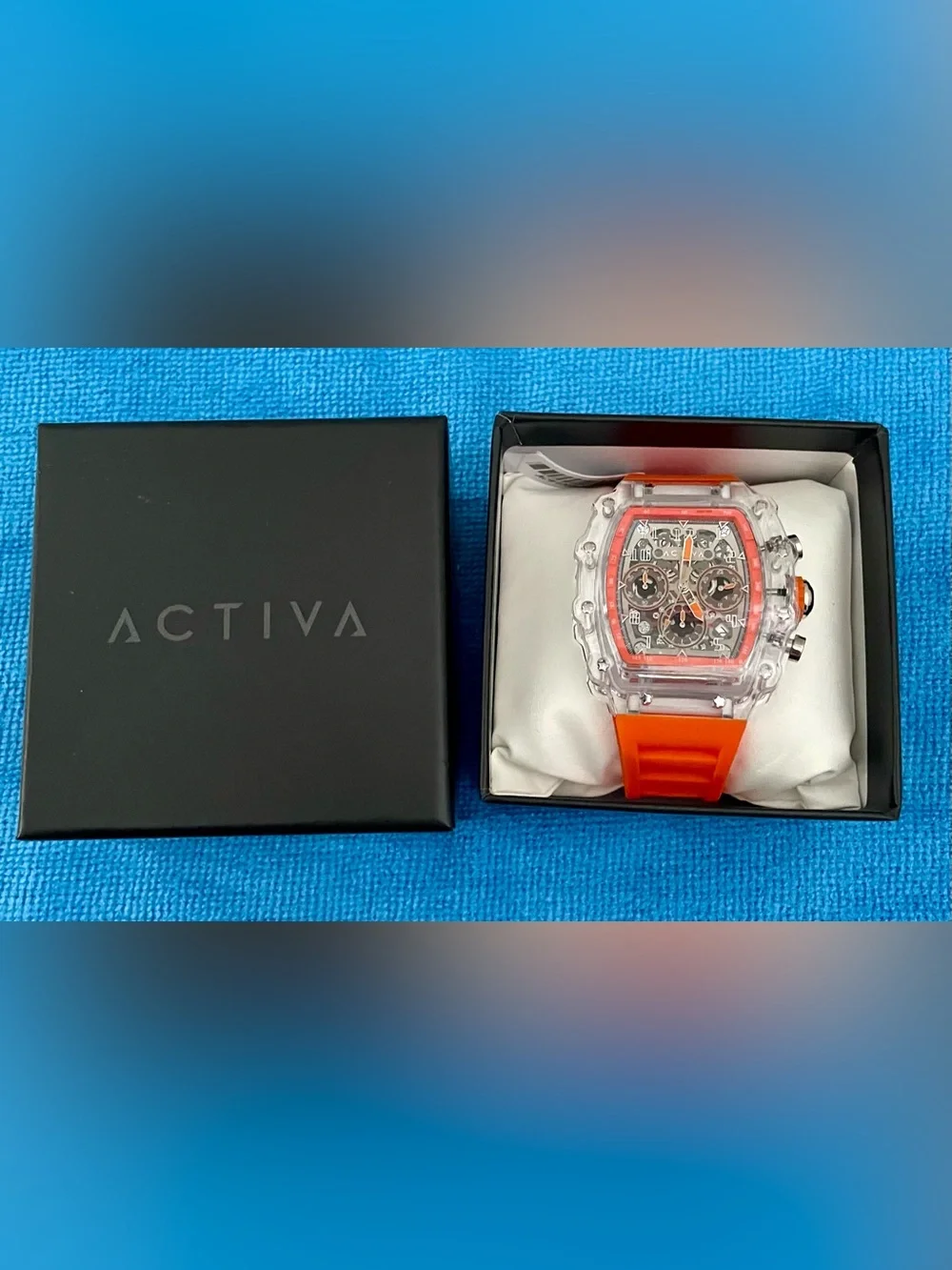 Men’s ACTIVA Orange Clear Case Chronograph Watch